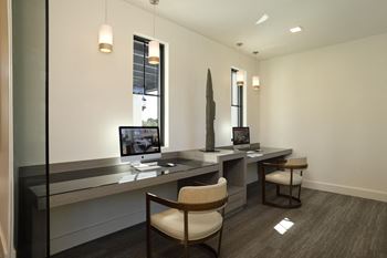 Office area with yellow lights